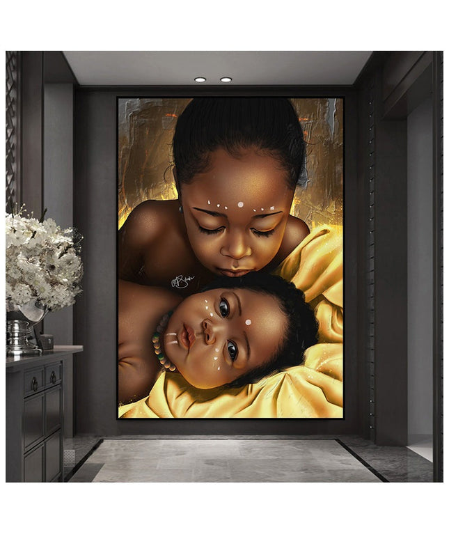 Heartwarming Africa - Two Children Love Canvas Print Poster Wall Poster