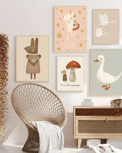 Journey of Wonder: Cute Animals Exploring the World Nursery Wall Poster 