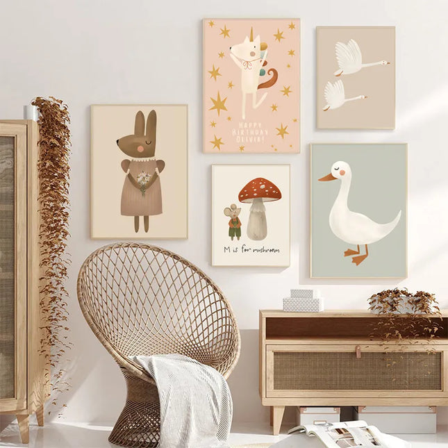 Journey of Wonder: Cute Animals Exploring the World Nursery Wall Poster 