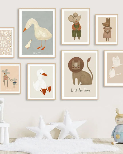 Journey of Wonder: Cute Animals Exploring the World Nursery Wall Poster 