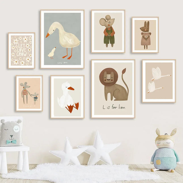 Journey of Wonder: Cute Animals Exploring the World Nursery Wall Poster 