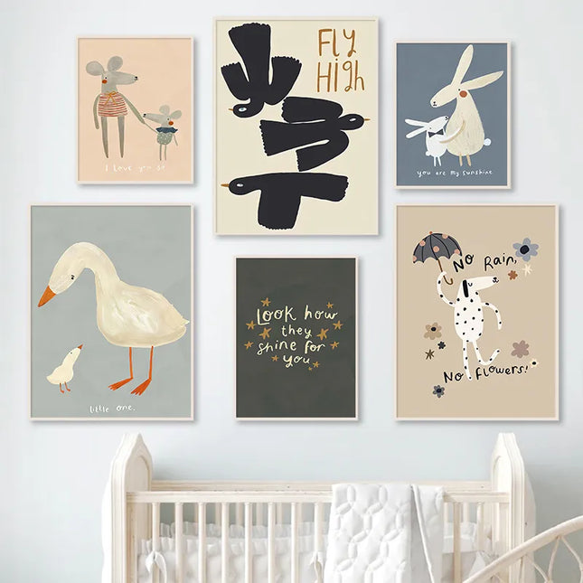 Journey of Wonder: Cute Animals Exploring the World Nursery Wall Poster 