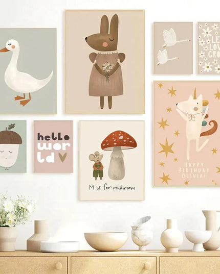 Journey of Wonder: Cute Animals Exploring the World Nursery Wall Poster 