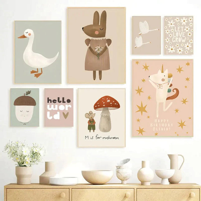 Journey of Wonder: Cute Animals Exploring the World Nursery Wall Poster 