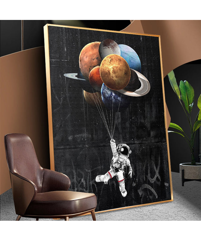 Journey to the Stars: Astronaut Balloon Canvas Print Wall Poster