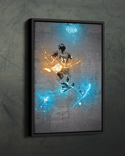 LeBron James Neon Splash Los Angeles Art Wall Poster - Canvas Print, Lakers Champion