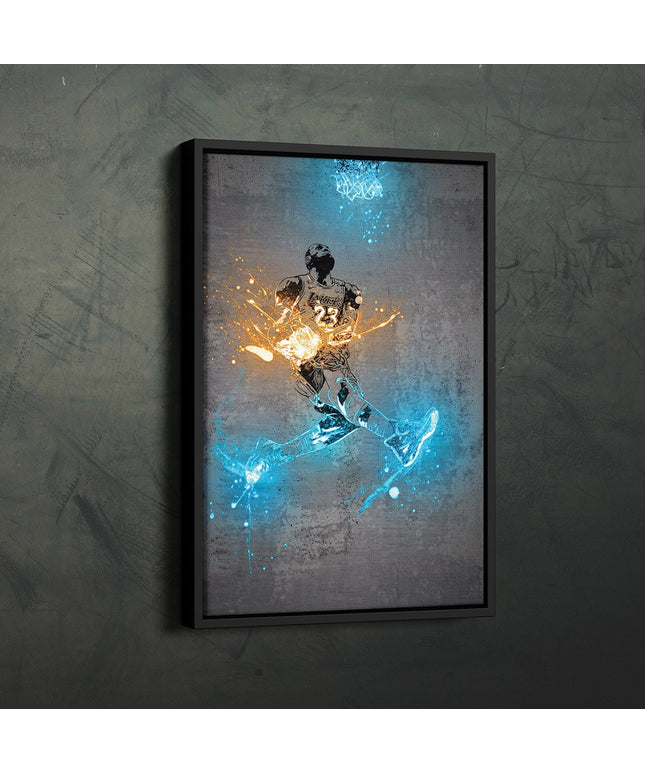 LeBron James Neon Splash Los Angeles Art Wall Poster - Canvas Print, Lakers Champion