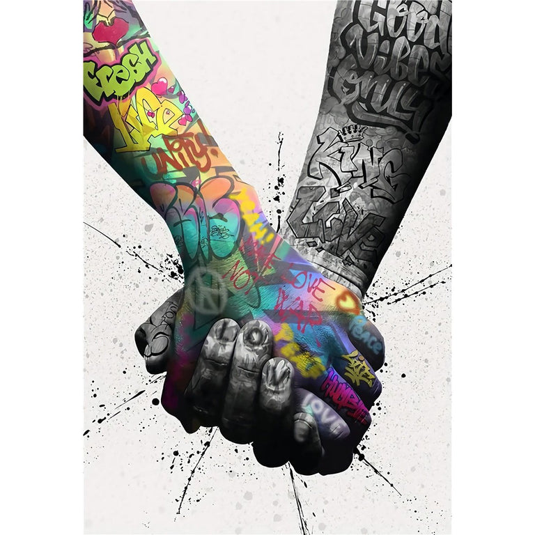 Let's Go Hand in Hand Graffiti Art - Playful and Inspirational Wall Decor