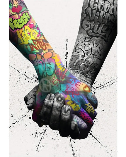 Let's Go Hand in Hand Graffiti Art - Playful and Inspirational Wall Decor