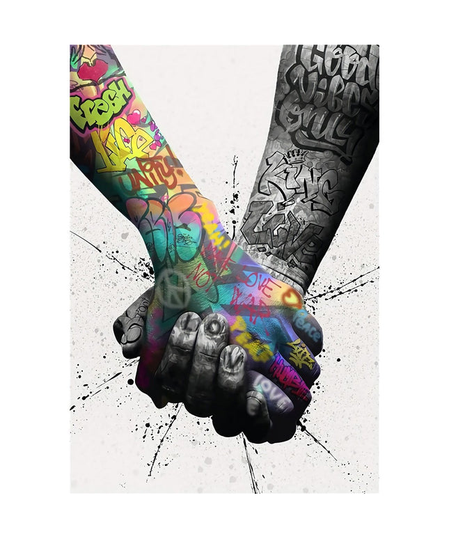 Let's Go Hand in Hand Graffiti Art - Playful and Inspirational Wall Decor