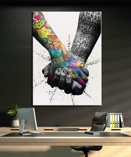 Let's Go Hand in Hand Graffiti Art - Playful and Inspirational Wall Decor