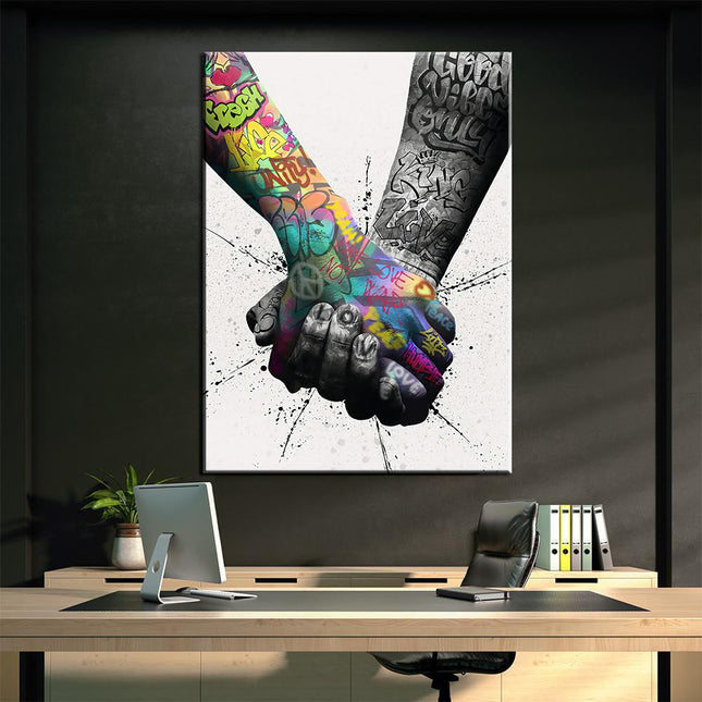Let's Go Hand in Hand Graffiti Art - Playful and Inspirational Wall Decor