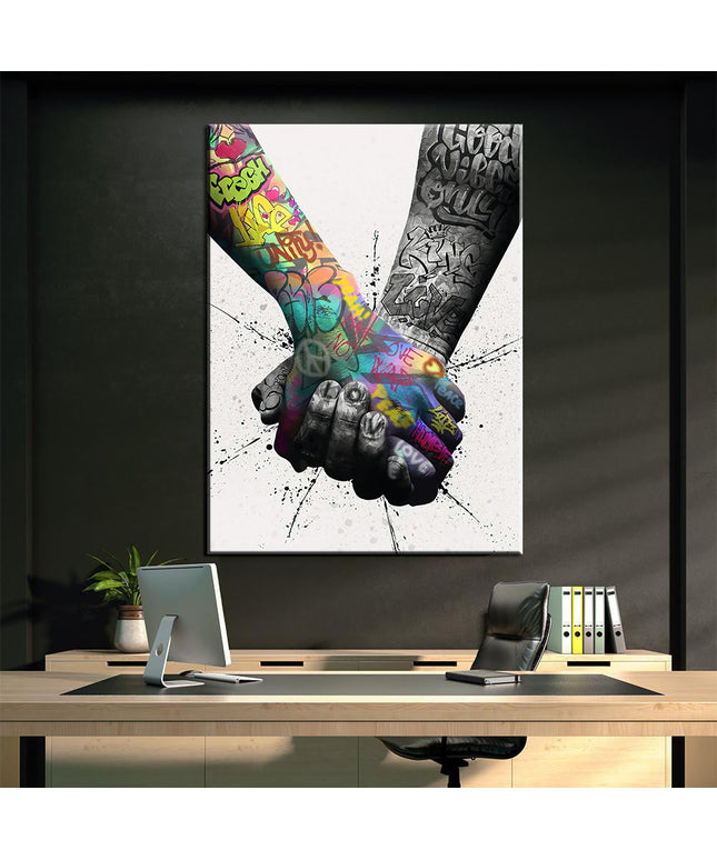 Let's Go Hand in Hand Graffiti Art - Playful and Inspirational Wall Decor