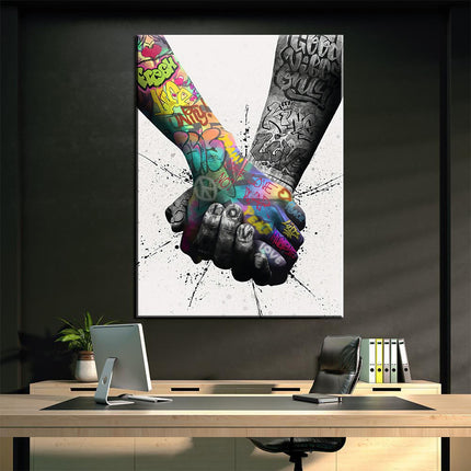 Let's Go Hand in Hand Graffiti Art - Playful and Inspirational Wall Decor