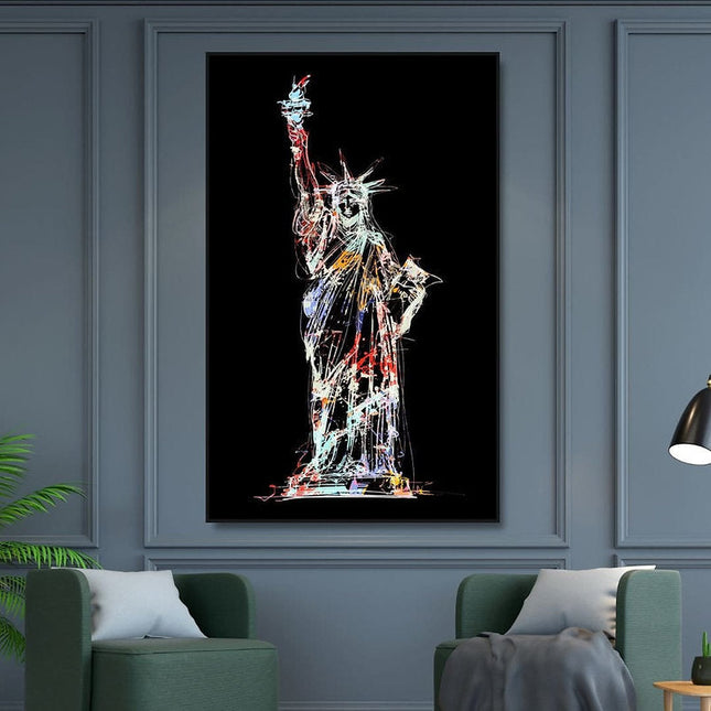 Liberty's Abstract Glow: Statue of Liberty Canvas Print Wall Poster