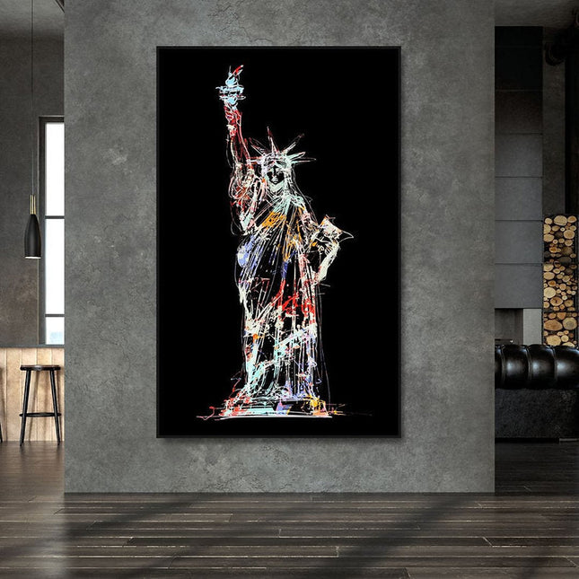 Liberty's Abstract Glow: Statue of Liberty Canvas Print Wall Poster