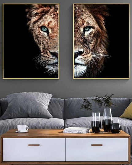 Lion & Lioness Couple Art Wall Poster - Printing On Canvas