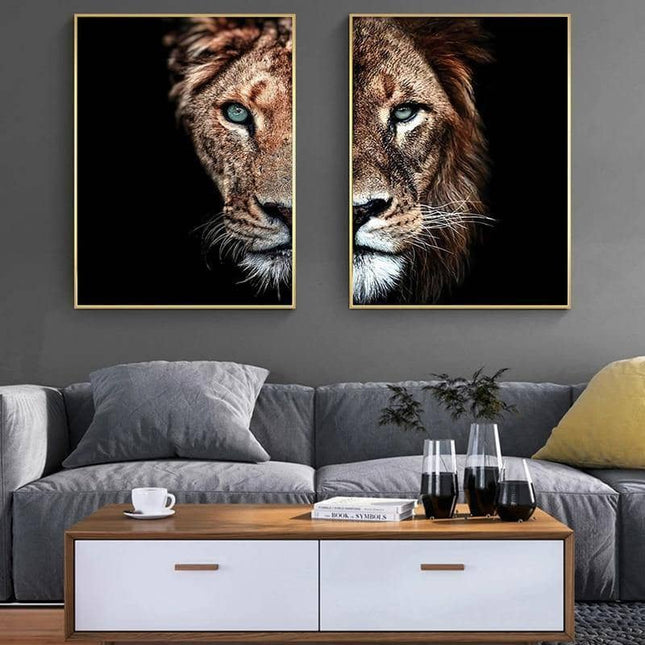 Lion & Lioness Couple Art Wall Poster - Printing On Canvas