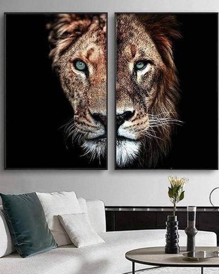 Lion & Lioness Couple Art Wall Poster - Printing On Canvas