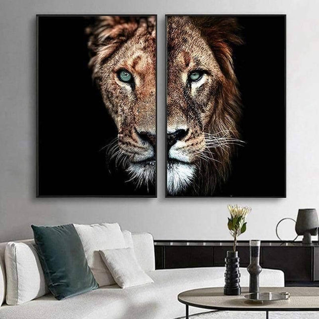 Lion & Lioness Couple Art Wall Poster - Printing On Canvas