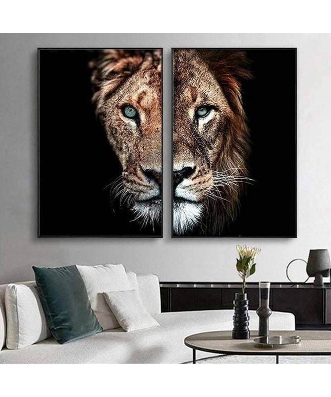 Lion & Lioness Couple Art Wall Poster - Printing On Canvas