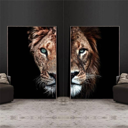 Lion & Lioness Couple Art Wall Poster - Printing On Canvas