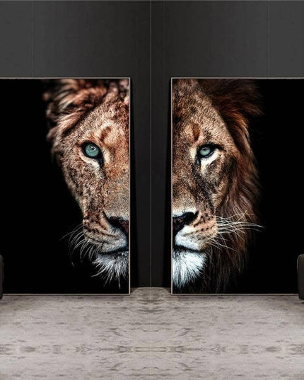 Lion & Lioness Couple Art Wall Poster - Printing On Canvas