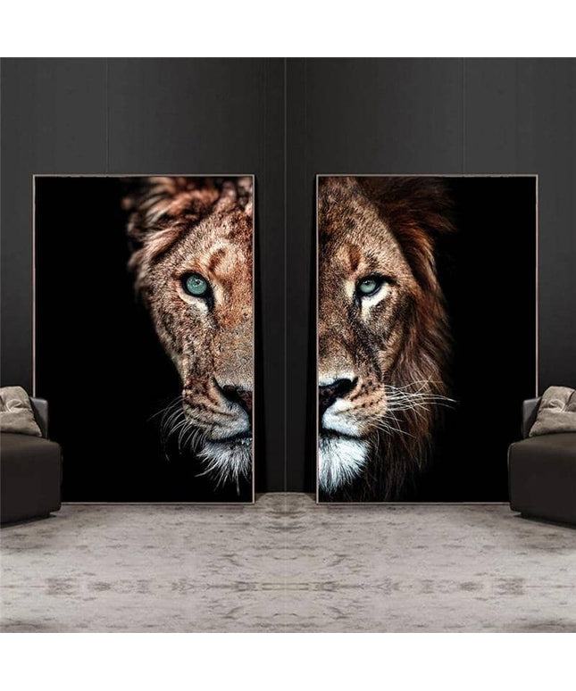 Lion & Lioness Couple Art Wall Poster - Printing On Canvas