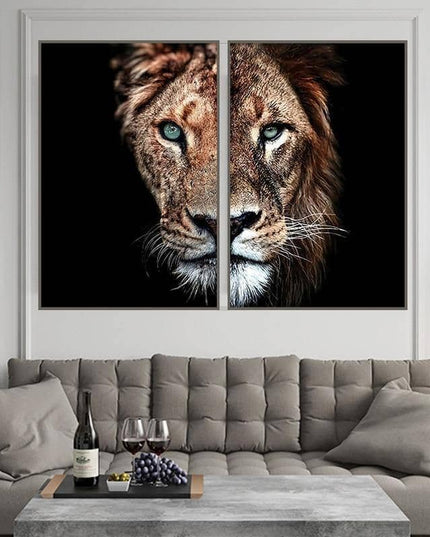 Lion & Lioness Couple Art Wall Poster - Printing On Canvas