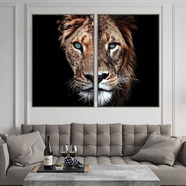 Lion & Lioness Couple Art Wall Poster - Printing On Canvas