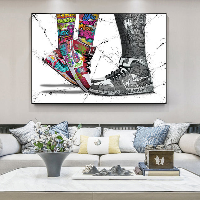 Love & Sneaker Fusion: Nike Jordan 1 OG Graffiti Splash Print Wall Poster