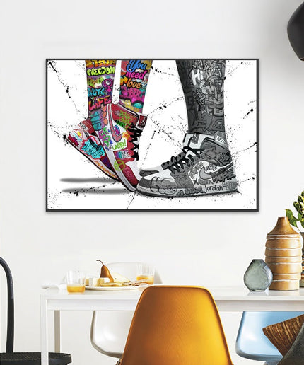 Love & Sneaker Fusion: Nike Jordan 1 OG Graffiti Splash Print Wall Poster