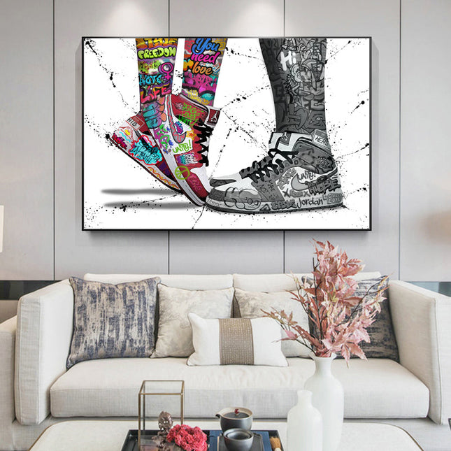 Love & Sneaker Fusion: Nike Jordan 1 OG Graffiti Splash Print Wall Poster