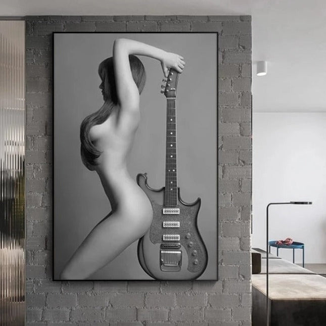 Melodic Serenity: Nordic Style Beauty with Guitar Wall Art Poster 