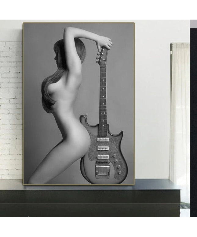 Melodic Serenity: Nordic Style Beauty with Guitar Wall Art Poster 