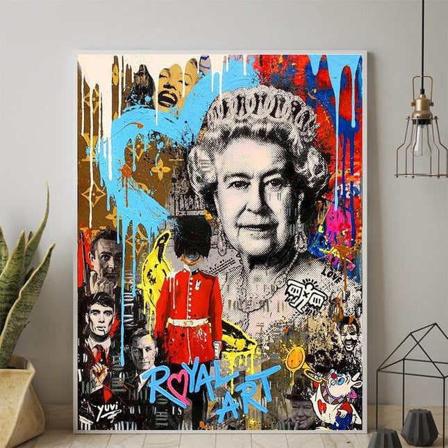 Monarch Mashup: Queen Elizabeth with Famous Graffiti Print Wall Poster