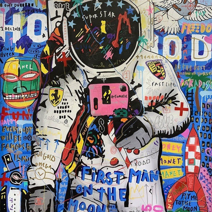Moondance - First Man on the Moon Playful Graffiti Canvas Poster Wall Poster