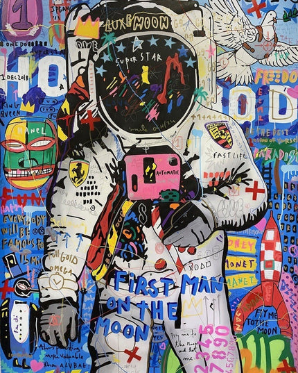 Moondance - First Man on the Moon Playful Graffiti Canvas Poster Wall Poster
