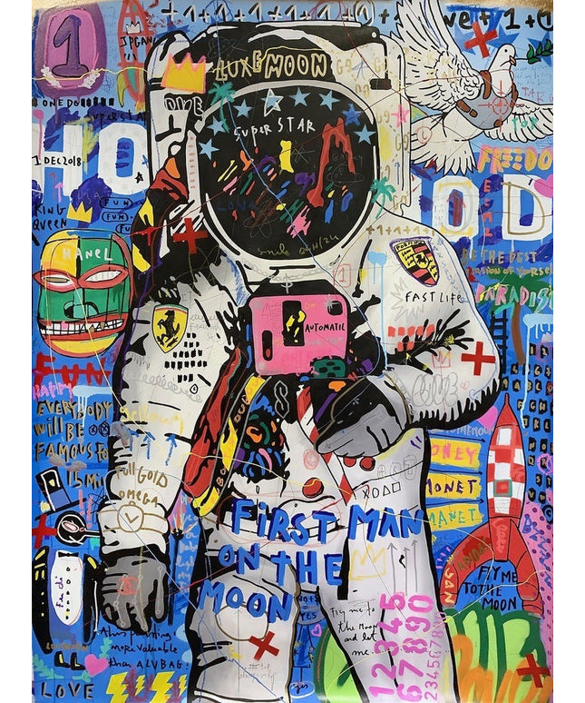 Moondance - First Man on the Moon Playful Graffiti Canvas Poster Wall Poster