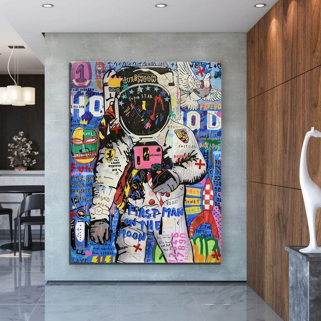 Moondance - First Man on the Moon Playful Graffiti Canvas Poster Wall Poster