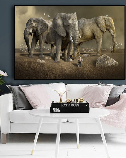 Nature's Guardians: Africa Elephant Animal Canvas Poster 