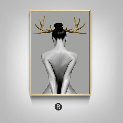 Nordic Antlers Girl Canvas Print - Personalized Wall Art