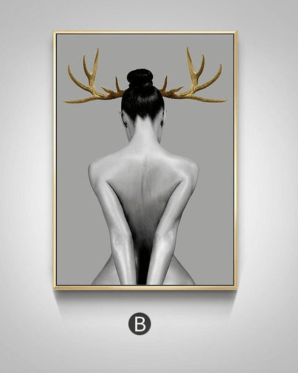 Nordic Antlers Girl Canvas Print - Personalized Wall Art