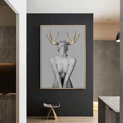 Nordic Antlers Girl Canvas Print - Personalized Wall Art