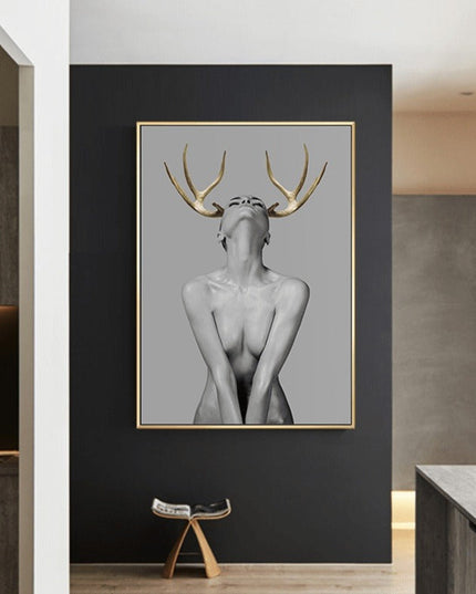Nordic Antlers Girl Canvas Print - Personalized Wall Art
