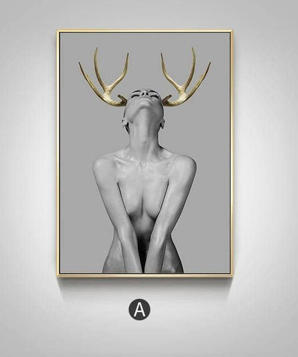 Nordic Antlers Girl Canvas Print - Personalized Wall Art