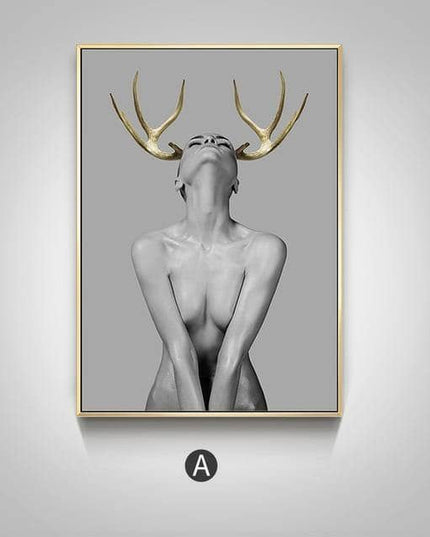Nordic Antlers Girl Canvas Print - Personalized Wall Art