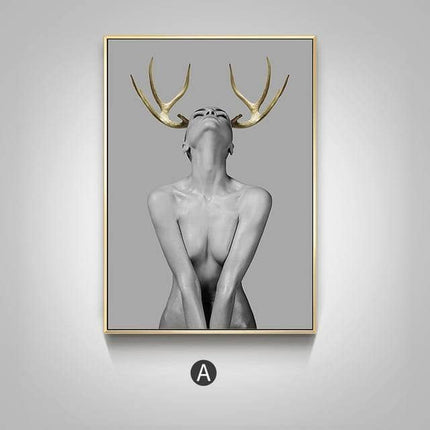 Nordic Antlers Girl Canvas Print - Personalized Wall Art