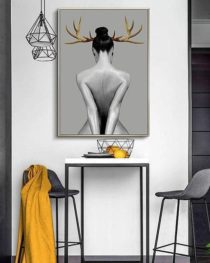 Nordic Antlers Girl Canvas Print - Personalized Wall Art