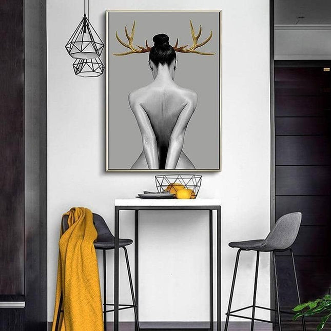 Nordic Antlers Girl Canvas Print - Personalized Wall Art